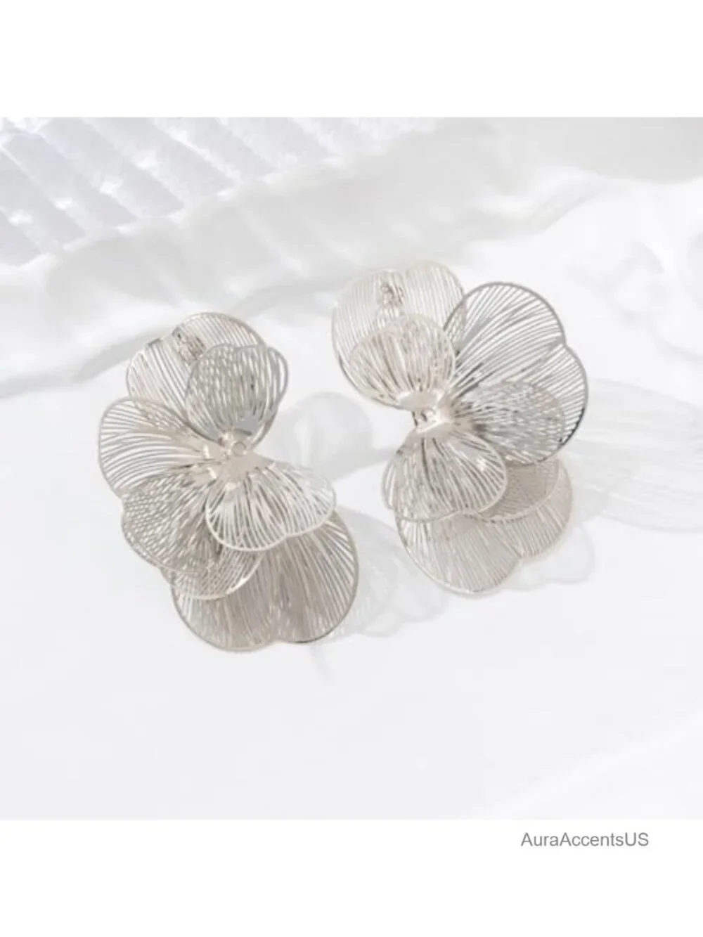 Layered 3D Flower Statement Drop Earrings for Women Lightweight Hypoallergenic